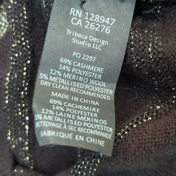 Nili Lotan Cashmere Spruce Sweater Size XS Black with Gold Lurex Stripes - Picture 7 of 7